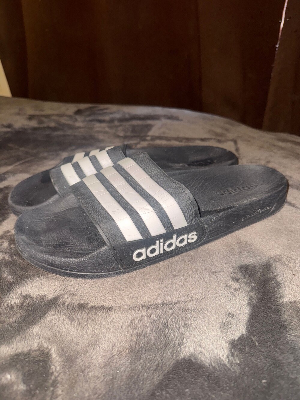 Adidas Slide Sandals Size 12 Black with White Stripes